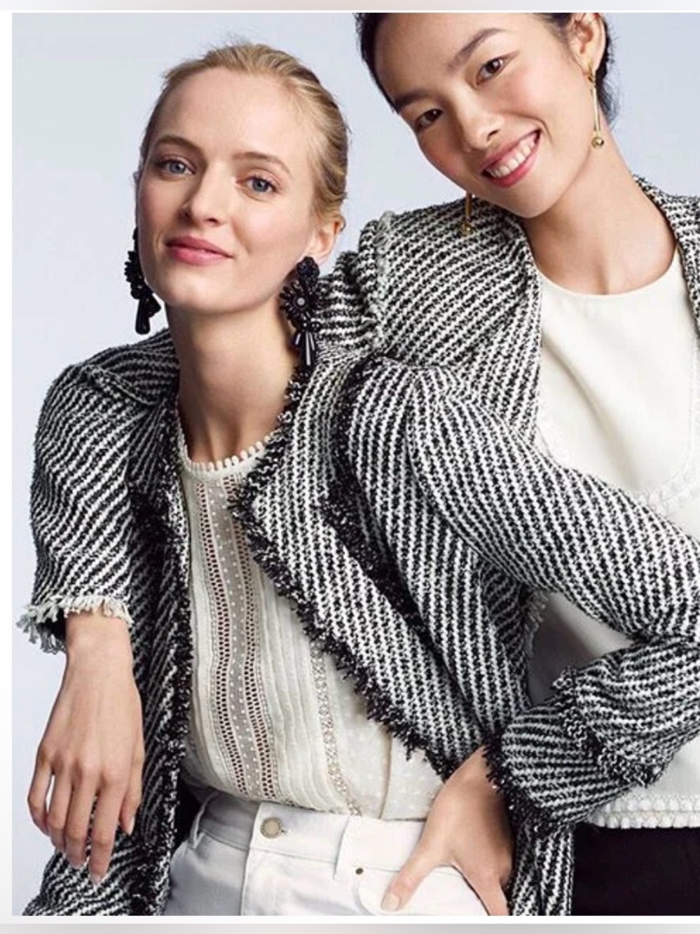 Ann Taylor textured tweed open jacket in a black and white